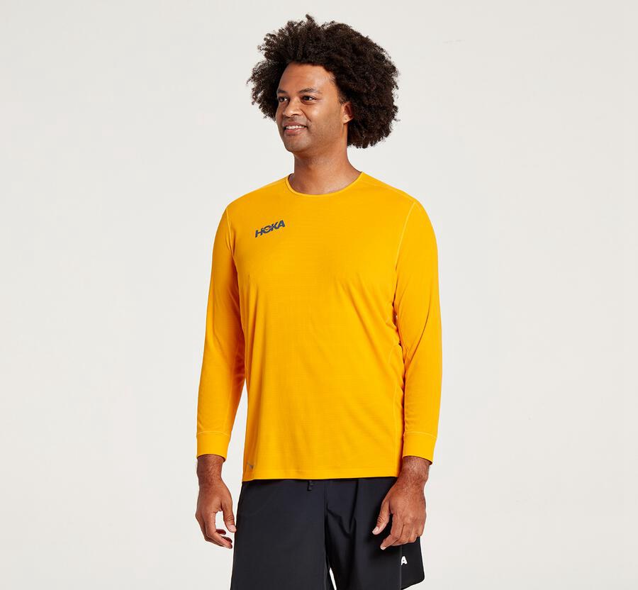 Hoka One One Top Erkek Sarı - Performance 3/4 Sleeve - DH1754609